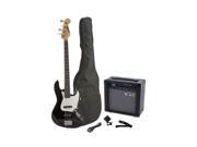 Fever 4 String Electric Jazz Bass Style with 20 Watts Amplifier Gig Bag Clip on Tuner Cable and Strap Color Black