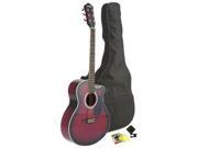 Fever Full Size Jumbo Body Steel String Acoustic Guitar Red with Bag Tuner and Strings