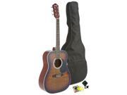 Fever Quilted Acoustic Guitar Transparent Brown with Bag Tuner and Strings