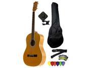 Fever 3 4 Size Acoustic Guitar Package Brown with Gig Bag Guitar Tuner Picks and Strap FV 030 BW PACK