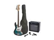 Fever 4 String Electric Jazz Bass Style with 20 Watts Amplifier Gig Bag Clip on Tuner Cable and Strap Color Blue