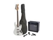 Fever 4 String Electric Jazz Bass Style with 20 Watts Amplifier Gig Bag Clip on Tuner Cable and Strap Color White