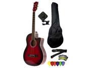 Fever 3 4 Size Acoustic Cutaway Guitar Package Redburst with Gig Bag Guitar Tuner Picks and Strap FV 030C DRD PACK