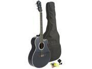 Fever Full Size Jumbo Body Steel String Acoustic Electric Guitar Black with Bag Tuner and Strings