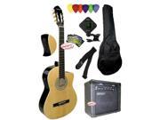 Fever Nylon String Acoustic Electric Guitar Natural Package 20 Watts Amplifier with Bag Chromatic Tuner Set Of Strings Strap and Picks 039CEQ NT PACK