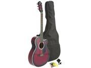 Fever Full Size Jumbo Body Steel String Acoustic Electric Guitar Red with Bag Tuner and Strings