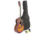 Fever Full Size Jumbo Body Steel String Acoustic Electric Guitar Sunburst with Bag Tuner and Strings