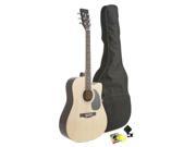 Fever Dreadnought Cutaway Acoustic Guitar Natural with Bag Tuner and Strings