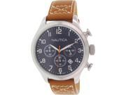 Nautica Men s Bfd 101 N14699G Brown Leather Quartz Watch with Blue Dial