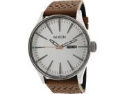 Nixon Men s Sentry A1051752 Brown Leather Quartz Watch with Grey Dial