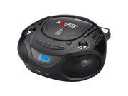 Axess Black Portable Boombox MP3 CD Player with Text Display with AM FM Stereo USB SD MMC AUX Inputs