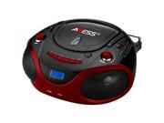 Axess Red Portable Boombox MP3 CD Player with Text Display with AM FM Stereo USB SD MMC AUX Inputs
