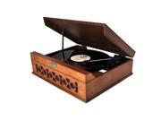 Pyle Vintage Style Phonograph Turntable With USB To PC Connection Dark Maple