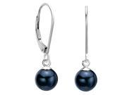 Leverback Dangle Akoya Saltwater Black Pearl Earrings 7mm AAA Quality
