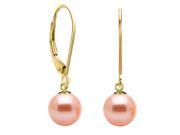Freshwater Leverback Dangle Pink Peach Pearl Earrings 8mm AAA Quality
