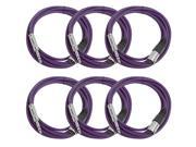 Seismic Audio 6 Pack of Purple 10 foot XLR Male to TRS Male Patch Cables Snake Microphone Cord
