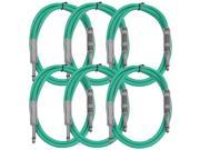 Seismic Audio SASTSX 3 6 Pack 3 Foot TS 1 4 Guitar Instrument or Patch Cables Green