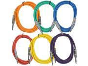 Seismic Audio SASTSX 6 6 Pack 6 Foot TS 1 4 Guitar Instrument or Patch Cables Colored