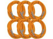 Seismic Audio SASTSX 25 6 Pack 25 Foot TS 1 4 Guitar Instrument or Patch Cables Orange