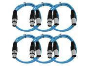 Seismic Audio 6 Pack of Blue 2 XLR male to XLR female Patch Cable