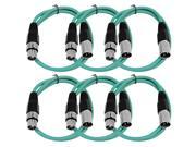 Seismic Audio 6 Pack of Green 3 XLR male to XLR female Patch Cable