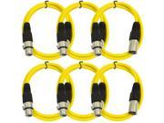 Seismic Audio 6 Pack of Yellow 2 XLR male to XLR female Patch Cable