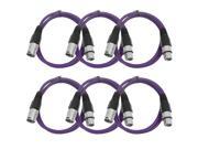 Seismic Audio 6 Pack of Purple 3 XLR male to XLR female Patch Cable