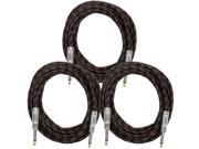 Seismic Audio SAGCRBB 18 Black Red Woven Guitar Instrument Cable 3 Pack 18 Feet