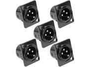 Seismic Audio SAPT214 5Pack 5 Pack of XLR Male Panel Mount Connectors Black Metal Housing Fits Series D Pattern Holes Pro Audio