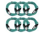 Seismic Audio 6 Pack of Green 10 XLR male to XLR female Patch Cable