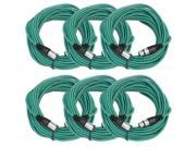 Seismic Audio 6 Pack of Green 50 XLR male to XLR female Microphone Cables