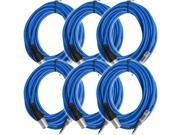 Seismic Audio SATRXL M25Blue 6Pack 6 Pack of 25 Ft XLR Male to 1 4 TRS Patch Cable Snake Cords Balanced Blue
