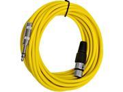 Seismic Audio SATRXL F25Yellow 25 Foot Yellow XLR Female to 1 4 Inch TRS Patch Cable Snake Cords Balanced