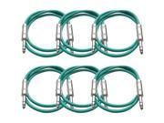 Seismic Audio 6 Pack of Green 2 foot TRS to TRS Patch Cables Snake Microphone Cord