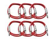 Seismic Audio 6 Pack of Red 2 foot TRS to TRS Patch Cables Snake Microphone Cord