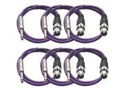 Seismic Audio 6 Pack of Purple 2 foot XLR Female to TRS Male Patch Cables Snake Microphone Cord