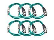 Seismic Audio 6 Pack of Green 3 foot XLR Female to TRS Male Patch Cables Snake Microphone Cord