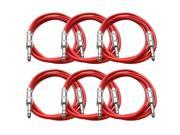 Seismic Audio 6 Pack of Red 6 foot TRS to TRS Patch Cables Snake Microphone Cord