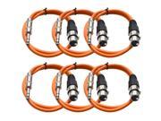 Seismic Audio 6 Pack of Orange 2 foot XLR Female to TRS Male Patch Cables Snake Microphone Cord