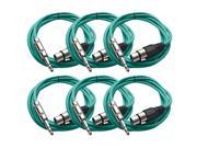 Seismic Audio 6 Pack of Green 10 foot XLR Female to TRS Male Patch Cables Snake Microphone Cord