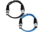 SEISMIC AUDIO SAXLX 2 2 Pack of 2 XLR Male to XLR Female Patch Cables Balanced 2 Foot Patch Cord Black and Blue