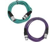 SEISMIC AUDIO SAXLX 10 2 Pack of 10 XLR Male to XLR Female Patch Cables Balanced 10 Foot Patch Cord Green and Purple