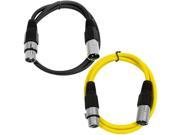 SEISMIC AUDIO SAXLX 2 2 Pack of 2 XLR Male to XLR Female Patch Cables Balanced 2 Foot Patch Cord Black and Yellow
