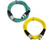 SEISMIC AUDIO SAXLX 6 2 Pack of 6 XLR Male to XLR Female Patch Cables Balanced 6 Foot Patch Cord Green and Yellow