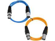 SEISMIC AUDIO SAXLX 2 2 Pack of 2 XLR Male to XLR Female Patch Cables Balanced 2 Foot Patch Cord Blue and Orange