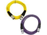 SEISMIC AUDIO SAXLX 10 2 Pack of 10 XLR Male to XLR Female Patch Cables Balanced 10 Foot Patch Cord Yellow and Purple