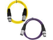 SEISMIC AUDIO SAXLX 3 2 Pack of 3 XLR Male to XLR Female Patch Cables Balanced 3 Foot Patch Cord Yellow and Purple