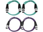 SEISMIC AUDIO SAXLX 2 4 Pack of 2 XLR Male to XLR Female Patch Cables Balanced 2 Foot Patch Cord Green and Purple