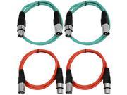 SEISMIC AUDIO SAXLX 2 4 Pack of 2 XLR Male to XLR Female Patch Cables Balanced 2 Foot Patch Cord Green and Red