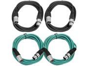 SEISMIC AUDIO SAXLX 10 4 Pack of 10 XLR Male to XLR Female Patch Cables Balanced 10 Foot Patch Cord Black and Green